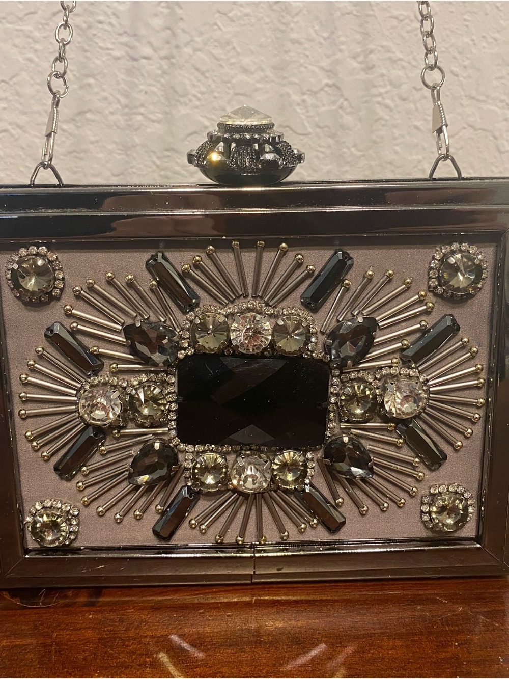 ALDO Black and Silver Jeweled Box Clutch